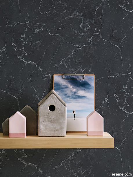 Wallpaper that resembles black-coloured marble or granite