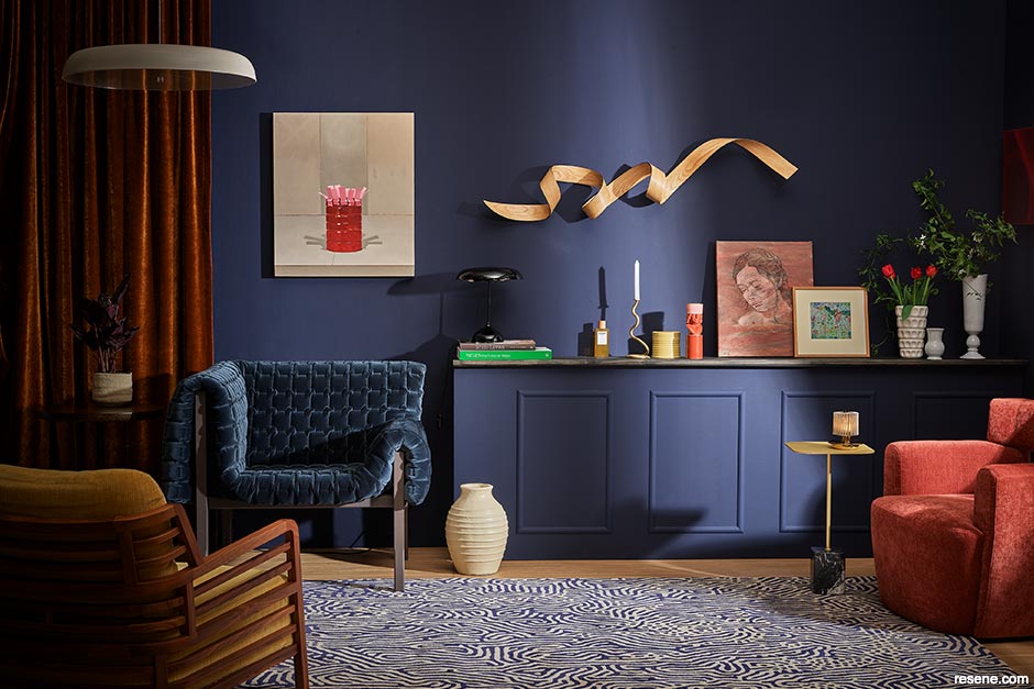 Create sumptuous and moody interiors with deep inky blues