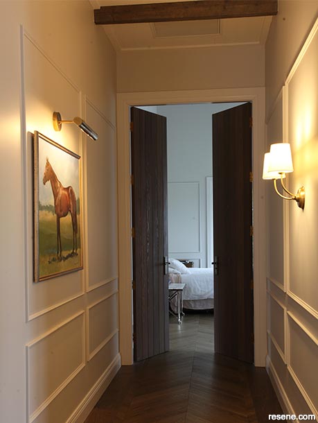 Soft and inviting hallway to master bedroom
