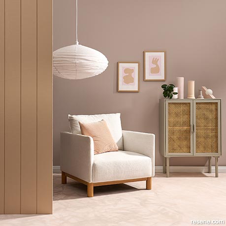 Soft dusky pinks add warmth to this interior