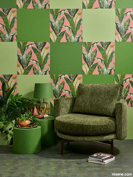 A paint and wallpaper chequerboard pattern